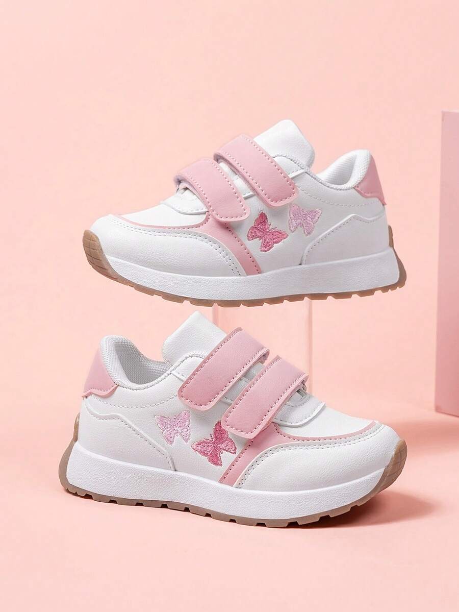 1 Pair Girls' Vintage Style Butterfly Embroidered Contrast Color Anti-Slip Durable Shoes, Suitable For Spring, Summer, Autumn And Winter - White - View 1