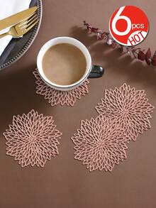 4pcs Gold Hollow Flower Shaped Pvc Placemats, Washable, Easy To Clean, Wipeable, Non-slip, Heat Resistant, For Dining Table, Holiday, Wedding, Party And Festival Decoration