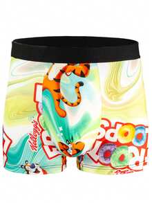 5pcs Men's Hip Hop Style Brief Underwear, Digital Print Boxer Briefs With Spandex, Suitable For Sports, Boxing, Cycling, Cartoon Fashionable Pattern Breathable Comfortable Stretchy Trunks - Multicolor - View 5