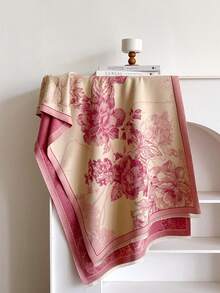 1件优雅花卉植物图案提花仿羊绒保暖围巾/披肩，女士时尚百搭披肩，适合秋冬季节，可日常搭配和装饰连衣裙 - 粉色 - 查看 3