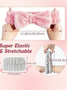 3件套纯色毛绒面部头带，蝴蝶结头带，头带+腕带套装，吸汗头带和腕带，可重复使用的SPA头带和腕带，毛绒头带，瑜伽头带，可调节面部化妆头带，瑜伽和洗脸吸汗带，吸湿排汗头带和腕带套装，女士礼物 - 粉色 - 查看 9