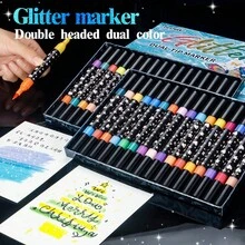1 pieza Juego de 24/48/72/96 colores de rotuladores de doble punta y doble color, rotuladores resaltadores de punta de pincel opacos y mezclables para estudiantes y artistas - Marcador de purpurina - Ver 2
