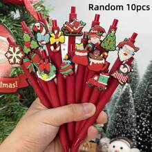 10pcs Retractable Christmas Series Ballpoint Pens, Christmas Tree And Santa Claus Design, Suitable For Christmas Holiday Office Supplies And Party Gifts - Red - View 8