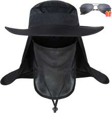 NEWYOUTH Sombrero de protección Solar Gorras de Pesca, Hombres Sombrero de Cubo de Abedul Ancho UV UPF50 + Sombreros de Sol Plegables para Pesca Senderismo Jardín Playa(Negro) - 1 - Ver 1
