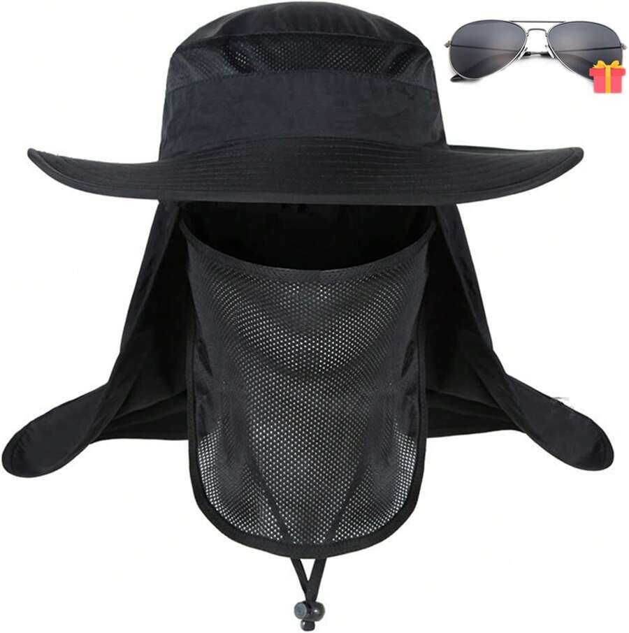 NEWYOUTH Sombrero de protección Solar Gorras de Pesca, Hombres Sombrero de Cubo de Abedul Ancho UV UPF50 + Sombreros de Sol Plegables para Pesca Senderismo Jardín Playa(Negro) - 1 - Ver 1
