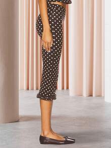 Women Capri Pants, Elastic Waist 3/4 Length Pants Solid/Dots Cropped Pants for Casual Daily - Caqui - Ver 6