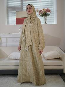 New Comfortable Breathable Fashion Printed Loose Prayer Robe & Scarf Integrated Dress Spring - Yellow - View 3