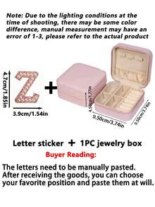 1个字母图案旅行首饰盒，便携式拉链首饰收纳盒，女士礼品盒，PU皮革防水首饰盒，可收纳戒指、吊坠、耳环、项链 - 送给女孩和女士的理想礼物，女士旅行、度假、秋季、万圣节必备收纳盒 - 彩色 - 查看 8