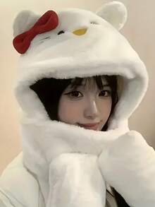 Sanrio Saneio ha autorizado el conjunto de 3 piezas de Guantes KT, Gorro y Bufanda Hello Kitty, que incluye un gorro esponjoso, un cuello cálido de invierno y guantes cálidos de invierno, un conjunto de bufanda de invierno de 3 en 1 para mujer. Artículo cálido y lindo con un gorro conectado. Regalo perfecto de Halloween para amigos y mejores amigas, regalo de Navidad, Año Nuevo y cumpleaños.