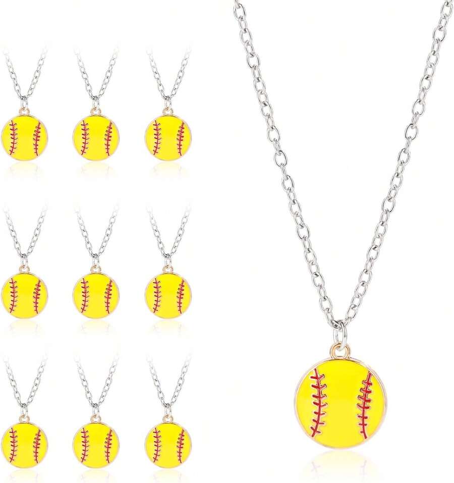 12pcs Baseball Necklace, 23.35in Adjustable Sports Jewelry Alloy Pendant Sports Themed Softball Chain Gifts For Baseball Player Lovers Favors2025 - 1 - 查看 1