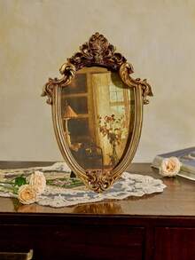 1pc European Classical Style Gold Patterned Asymmetrical Mirror Decoration Photo Frames, Can Be Hung Or Placed On Table As Home Wall Or Vanity Mirror Decoration Best Gifts Birthday Graduation