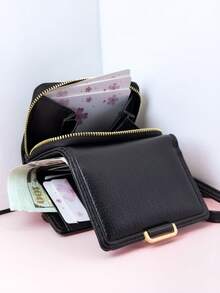 MINGYOU Short Tri-Fold Handbag Wallet PU Leather Women's Multifunctional Wallet With Zipper Large Capacity Coin Purse Card Holder Mini Wallet Small Wallet Card Wallet Coin Wallet For Women For Men Wallet Purse Wallet Wristlet Wallet - Black - View 3