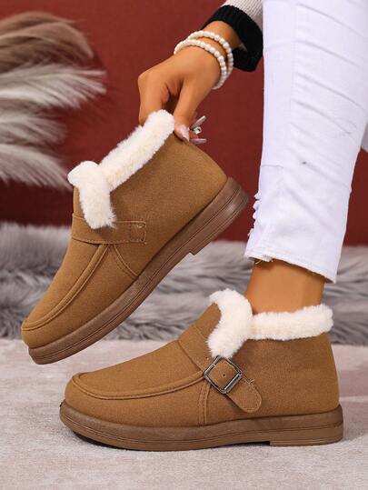 Women's Winter Boots, Korean Style Fashion Ladies Snow Boots With Buckle Design, New Low-Top Short Plush Outdoor Snow Boots, Cold-Resistant Anti-Slip Durable Snow Boots