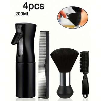 4pcs Professional Haircut And Grooming Kit - Essential Barber Tools For Cutting & Beard Care, Includes Heat-Resistant Styling Comb, Trimmer Cleaner Brush, Soft Bristle Hairbrush, Spray Bottle,Hair,Travel,Hair Products,Hair Tools,Hair Stuff,Barber,Barber Accessories,Barbershop,Hairdressing Equipment