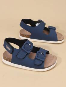 Summer Versatile Kids' PU Leather Woven Soft Breathable Roman Sandals With Ankle Strap, Non-Slip Sole, Lightweight - Blue - View 3