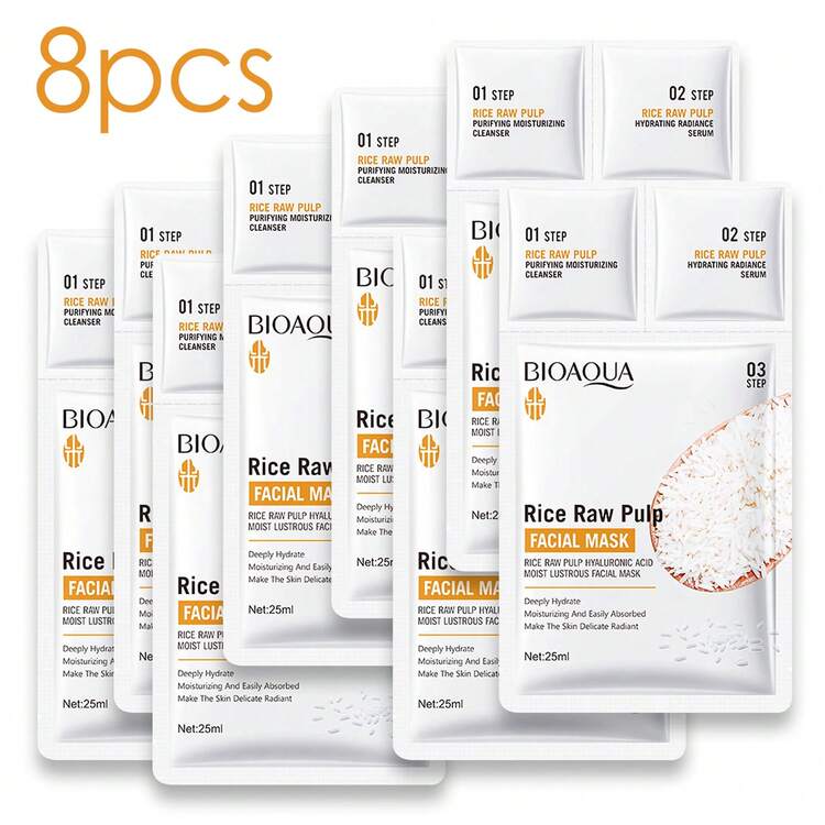 BIOAOUA Trilogy Facial Mask Rice Puree Moisturizing Facial Mask - 8pcs - View 11