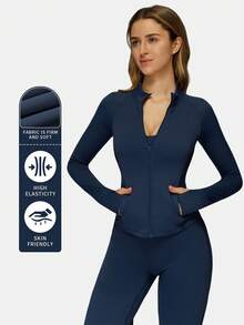 MFVIM 女士纯色拉链外套长袖上衣和阔腿宽松运动裤两件套，适合健身房锻炼、跑步和日常休闲穿着。 - 藏蓝色 - 查看 7