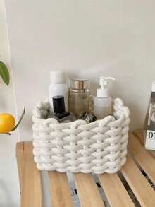 1pc Handmade Thick Rope White Woven Cosmetic Storage Box, Can Organize Makeup Brushes And Skincare Products, Suitable For Vacation, Beach, Bathroom, Bedroom, Large Capacity,Makeup Bag,Travel Essential - Multicolor - View 5