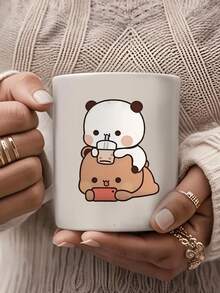 1pc Bubu Dudu Ceramic Coffee Mug - 11 Oz Reusable Novelty Cup, Machine Washable, Material, Multi-Purpose Love Forever Bear Design, Perfect Gift For Couples,Easter Cup For Wife,Husband Christmas,Valentine's Day,Birthday And Holiday Gift,Tea Cup,Boyfriend And Girlfriend,Summer And Winter Drinking Utensils,Perfect For Woman Sister Friend Boss Employee Co-Worker Great Office Mug Back To School