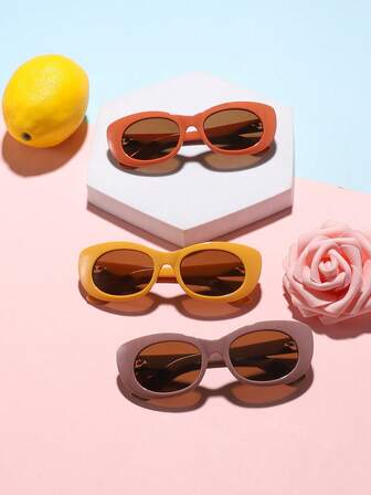 3 PCS Boys Girls 3-8Y Acrylic Fashion Glasses,Oval Frame Temple Hollow Out Design Y2K Glasses For Picnic Party And Daily Clothing Decor