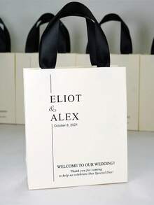 1个黑白婚礼迎宾袋，带丝带提手，为宾客提供优雅的个性化婚礼回礼和礼品袋，可定制 - 多色2 - 查看 9