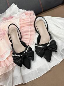 Pantofi cu toc înalt și perle pentru femei, eleganți, din satin, cu aspect de pieptănat, potriviți pentru ocazii formale, întâlniri romantice