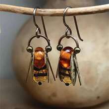 Vintage Metal Golden Carving Bee Earrings For Women Jewelry Accessories Creative Round Amber Color Resin Dangle Earrings Birthday/Engagement/Holiday Gifts Everyday Jewelry, Elegant AccessoryDaily Ware Best Gift For Friends And Family - 銅色 - 查看 1