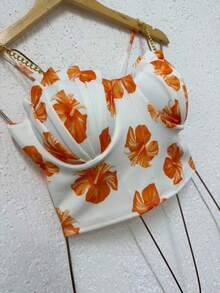 Cropped Top Blouse Thin Strap Chain With Mermaid Cup Fashion Blogger Retro Summer Party Beach Neoprene Suplex Strappy - 多橙色 - 查看 2