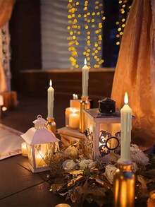 Luces de vela electrónicas LED blancas de tallo largo sin llama, estilo europeo vintage para el hogar, boda, banquete, regalo, cumpleaños, cena romántica a la luz de las velas, vacaciones, decoración de iluminación de ambiente con soporte de vela - Luz cálida - Ver 3