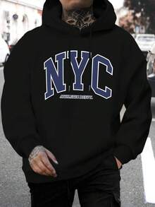 Sudadera con capucha estampada para hombre NYC con estilo, sudadera de otoño e invierno, tejido suave, ajuste regular. - Oscuro - Ver 1