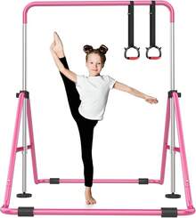 Foldable Gymnastics Bar,-Height Adjustable Gymnastic Bars Forat Home,Robust  Stable IndoorOutdoor Using,Weight Limit 140LBS - Pink - View 1