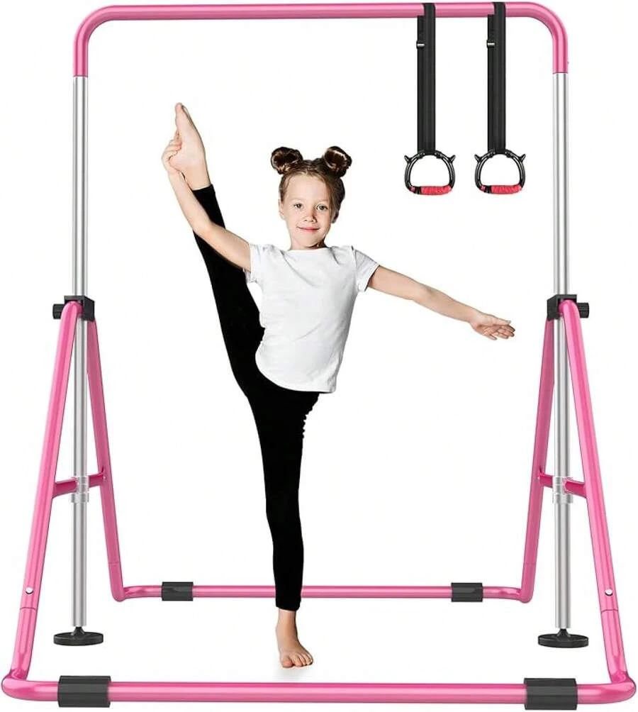 Foldable Gymnastics Bar,-Height Adjustable Gymnastic Bars Forat Home,Robust  Stable IndoorOutdoor Using,Weight Limit 140LBS - Pink - View 1