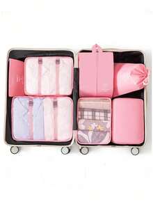 Conjunto de 8 peças: Bolsa organizadora de viagem, necessaire de grande capacidade, porta-senhas, organizador de guarda-roupa, porta-pincéis de maquiagem, nécessaire impermeável, organizador de maquiagem multifuncional, bolsa de mão, organizador de cuidados com a pele para banheiro, ideal para batom, pincéis de maquiagem, canetas de maquiagem, sombra, espelho, delineador, gloss labial, produtos para a pele, escova de dentes, porta-escova de dentes, sabonete, shampoo, pente, relógio, celular, colar, joias e produtos digitais.