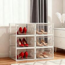 6/12 Pieces Stackable Transparent Shoe Boxes, Sturdy Hard Plastic Shoe Box Storage, Easy To Assemble Free Combination Closet Sports Shoe Storage Box, Shoe Display Box, Suitable For Wardrobes, Entrances, Under The Bed, Practical Halloween/Christmas Gifts - 白色 - 查看 13