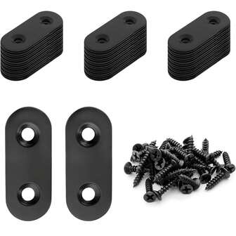 10pcs Black Metal Flat Straight Brackets With Screws - Metal Mending Joining Plates For Wood Furniture Repair Accessories