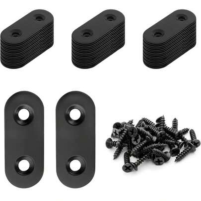 10pcs Black Metal Flat Straight With Screws - Metal Connector Plates Accessories For Wooden Furniture Repair