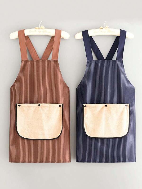 1 Stück wasserdichte und ölbeständige Unisex Küchenschürze, modische vertikal gestreifte Lässig Schürze mit abnehmbarem Handtuch, geeignet für Zuhause und Restaurant, wasserdichte Schürze mit Taschen