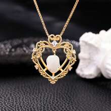 One Gothic-Style Skull Pendant Necklace Made Of Resin, Featuring A Heart-Shaped Design And Inlaid With Synthetic Cubic Zirconia; Suitable For Women; A Perfect Valentine's Day Gift; Fashionable Jewelry.Daily Ware Best Gift For Friends And Family - 金色 - 查看 3