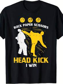 Rock Paper Scissors Headkick Win Funny Kwondo Karate Gift T-Shirt - 款式11 - 查看 1