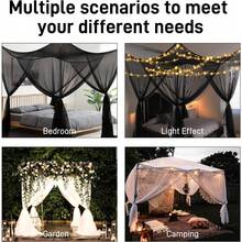 4 Corner Mosquito Net For Bed, Black Canopy Bed Curtains For Full Queen King Size Bed, Gothic Bed Canopy For Patio Indoor Outdoor, Halloween Decoration (Black, 87X79X98"(Suggested For Full To King)) - 黑色 - 查看 6
