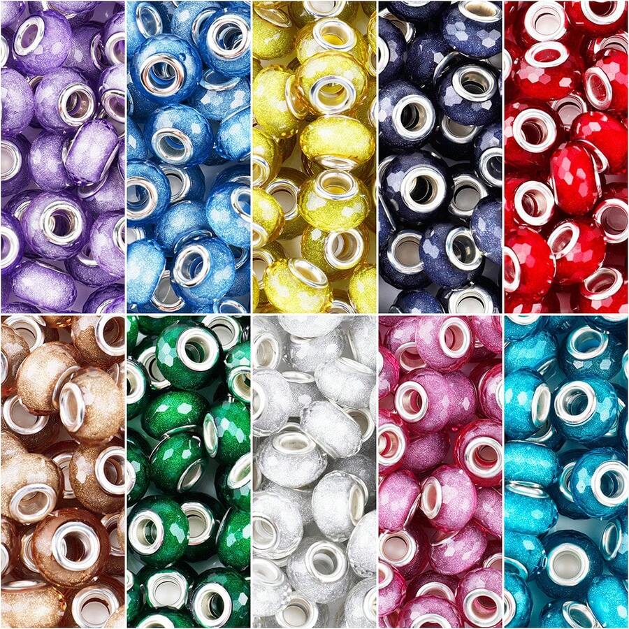 50 Pieces Large Hole Beads, Assorted European Craft Beads Big Hole Fairy Wands Garden Beads Large Hole Lampwork Spacer Beads For DIY Pens Charms Bracelet Necklace Jewelry Making Supplies