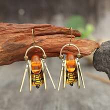 Vintage Metal Golden Carving Bee Earrings For Women Jewelry Accessories Creative Round Amber Color Resin Dangle Earrings Birthday/Engagement/Holiday Gifts Everyday Jewelry, Elegant AccessoryDaily Ware Best Gift For Friends And Family - 銅色 - 查看 4