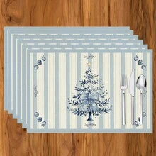 1/4/6/8/12 Stücke bunte Weihnachtsbaum Muster Leinen Tischsets, waschbare bedruckte Tischmatten, Oberflächenschutzmatten, Innen- und Außenbereich Tischsets, geeignet für Feierlichkeiten, Küche & Esszimmer - Verschiedenfarbig - Übersicht 14