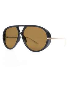 一副个性化时尚大框蟾蜍眼镜，全框多功能复古款，适合旅行、街头摄影、海滩配饰 - 茶色 - 查看 2