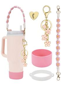 5 件/1 件硅胶保护套、防摔防刮硅胶套、防滑硅胶保护套、配套手工编织运动水壶带、心形自粘挂钩、花朵和 26 个字母吊坠标记、带肩带的瓶架、手工编织挂绳、硅胶支架、适合 8-40 盎司水瓶、耐用防撕裂、适合日常使用、家庭聚会、旅行和派对