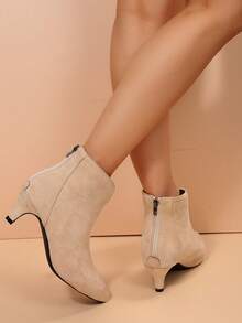 2025冬季新款女鞋，冬季女靴，时尚百搭休闲女鞋，女士踝靴，女士时尚靴，女士低跟踝靴，女士秋冬新款尖头猫跟踝靴，经典麂皮踝靴 - 卡其色 - 查看 7