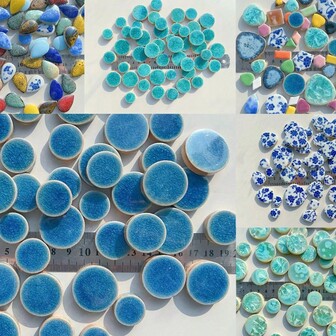 100g/3.53 Oz DIY Mosaic Ceramic Fragments, Bursting Circles, Water Droplets, Ellipses And Other Different Shapes And Styles, Colorful Handmade Mosaic Tiles Mixed, Very Suitable For DIY Mural Creation, Tables, Chairs, Steps, Door Frames, Vases, Photo Frames, Indoor And Garden Decoration, DIY Handmade Materials