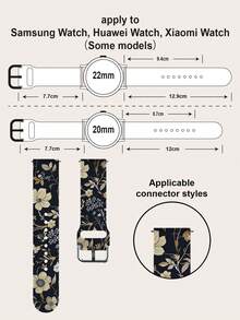 Cute Pink Flowers 20/22 Mm Universal Strap Compatible With Samsung, Huami, Garmin, Honor Smartwatches - Silicone Surface Strap Pattern Compatible With GT2/Gt3, Watch 3/Galaxy