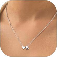Initial Heart Necklace For Women, 925 Sterling Silver Tiny Heart Letter Necklace Siver, Gold Necklace, Come With Box2025 - 銀色 - 查看 12
