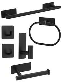 Juego de 6 piezas de toallero de baño sin perforación, anillo para toallas, portarollo de papel higiénico, gancho para abrigos y sombreros, juego de ganchos de pared montados - Negro - Ver 20